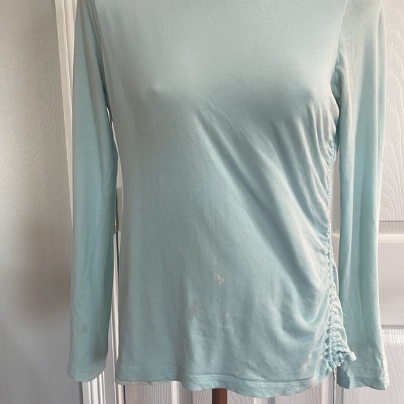 Vintage loft long sleeve top lace up side layered green white cotton stretch L - Picture 3 of 10